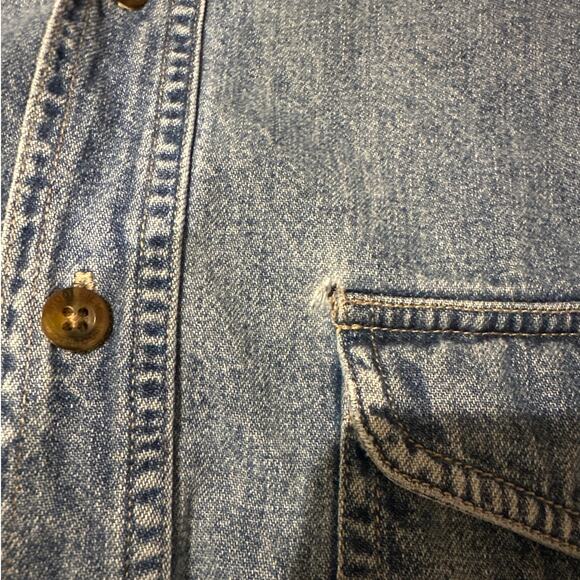 Vintage John Rich & Bros Woolrich Denim Work Shirt Tan Collar Elbow Patches * L - Picture 12 of 12